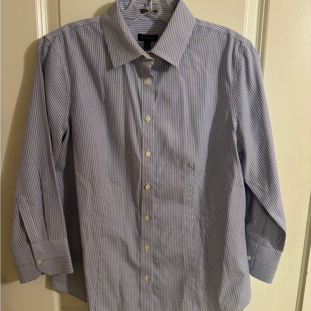 Talbots Blue and White Striped Button Down Shirt, Size 6